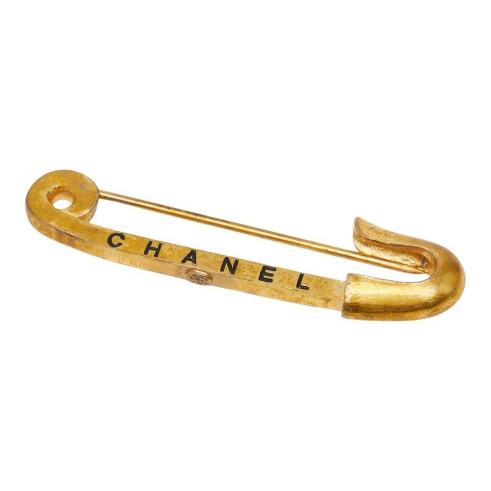 Chanel Safety Pin Logo Brooch, 01A Engraving, Gold Plated, Women's CHANEL